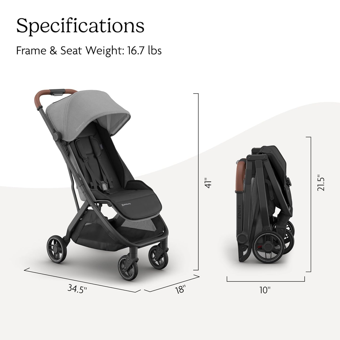 UPPAbaby Minu V3 Travel Stroller | Lightweight + Compact Design | One-Hand Fold + Unfold | from Birth + Overhead Compatible | Evelyn (Meadow Green/Carbon Frame/Chestnut Leather)
