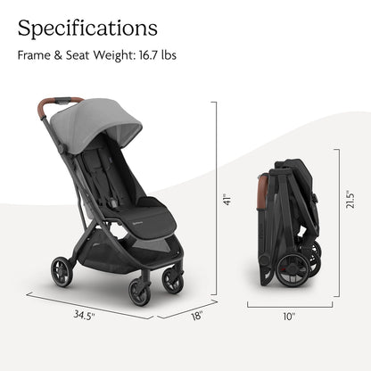 UPPAbaby Minu V3 Travel Stroller | Lightweight + Compact Design | One-Hand Fold + Unfold | from Birth + Overhead Compatible | Evelyn (Meadow Green/Carbon Frame/Chestnut Leather)