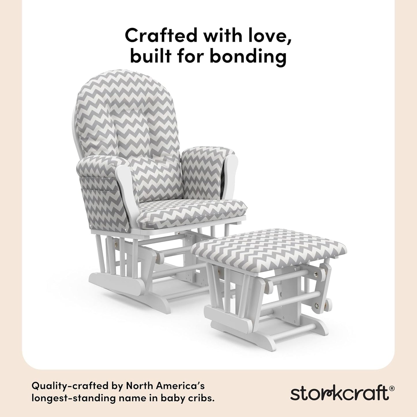 Storkcraft Premium Hoop Glider & Ottoman (White/Gray) — GREENGUARD Gold Certified Nursery Glider, Solid Wood Craftsmanship, Smooth-Gliding, Award-Winning - Colors A