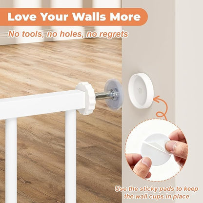 29"-45" Baby Gate for Stairs, Auto Close Stroller Friendly Dog Gate Indoor for Doorways, Pressure Mounted Baby Gate, Easy Walk Through Gate for Children & Pets, White