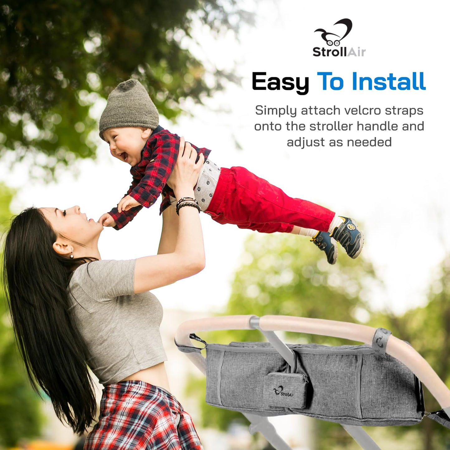 StrollAir - Universal Best Double Parent Stroller Organizer Caddy Insulated Cup Holder Console side-by-side Mountain Buggy TWIN WAY Bob Duallie Baby Jogger City Mini GT – Black