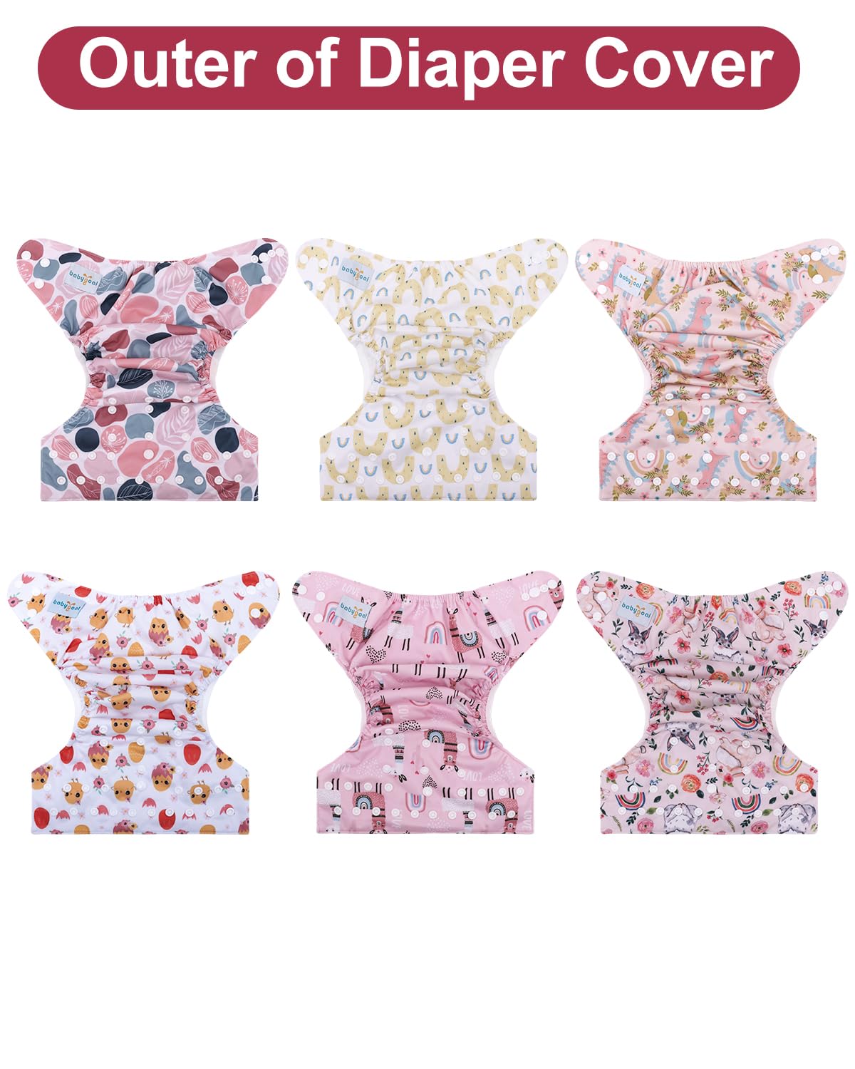 babygoal Cloth Diaper Covers 6 Pack with Wet Bag for Fitted Diapers and Prefolds with Double Gussets, Adjustable and Reusable for Baby Boys and Girls