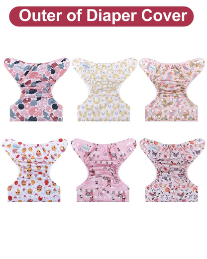 babygoal Cloth Diaper Covers 6 Pack with Wet Bag for Fitted Diapers and Prefolds with Double Gussets, Adjustable and Reusable for Baby Boys and Girls