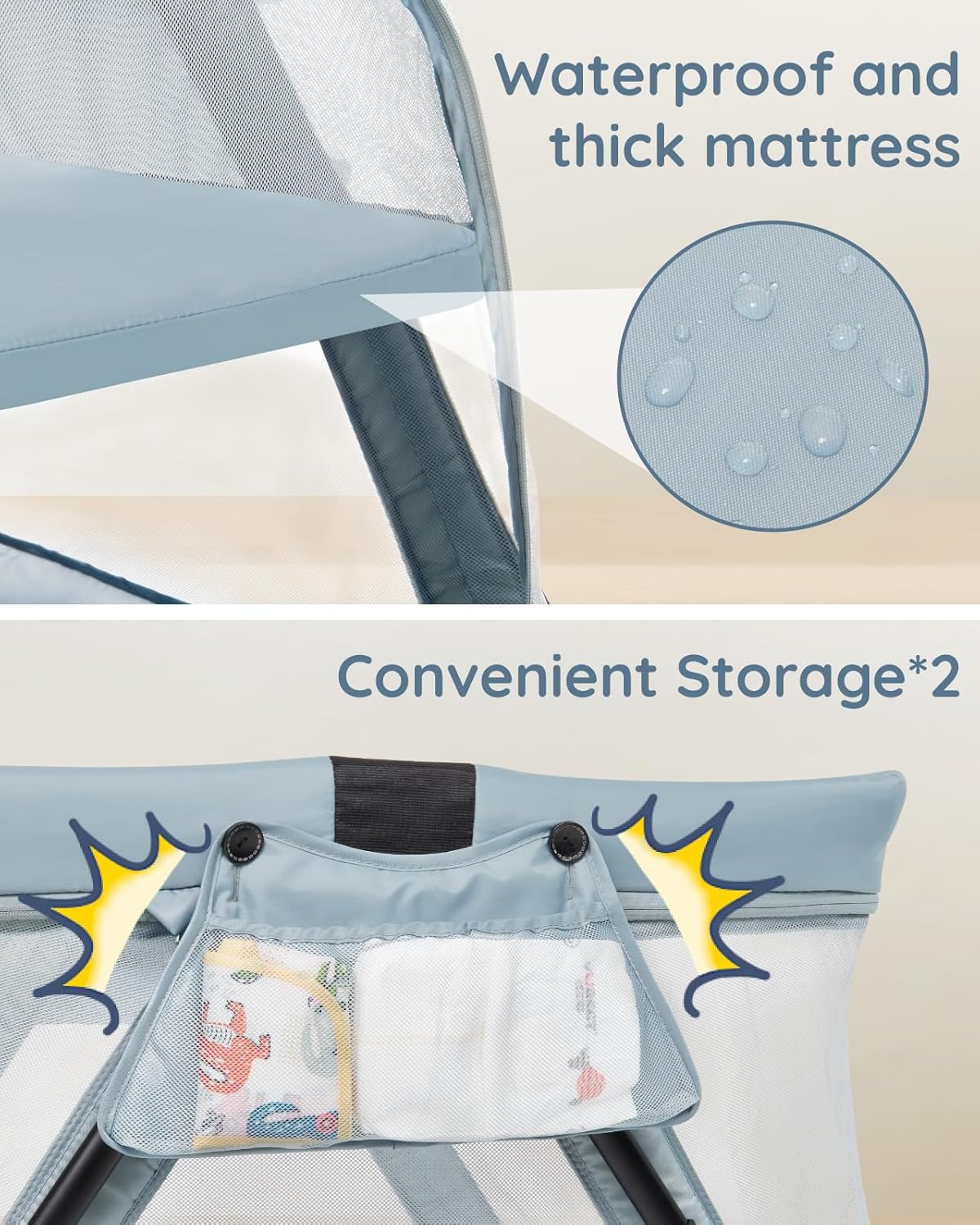 Lilian&Gema 2-in-1 Travel Crib, Portable & Foldable Crib with Backpack, Lightweight Baby Travel Playpen with Thick Mattress for Babies & Toddlers, Baby Travel Essential
