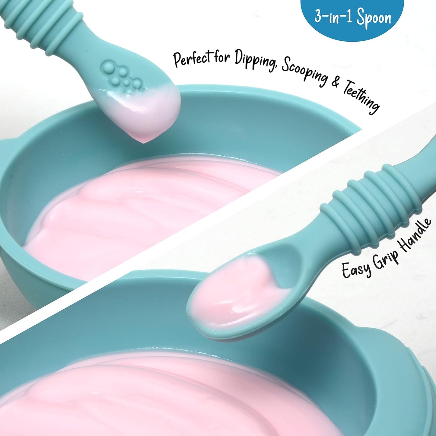PrimaStella Unbreakable Silicone Non-Slip Bowl and Chew Spoon Set for Babies and Toddlers (Rainbow Swirl)