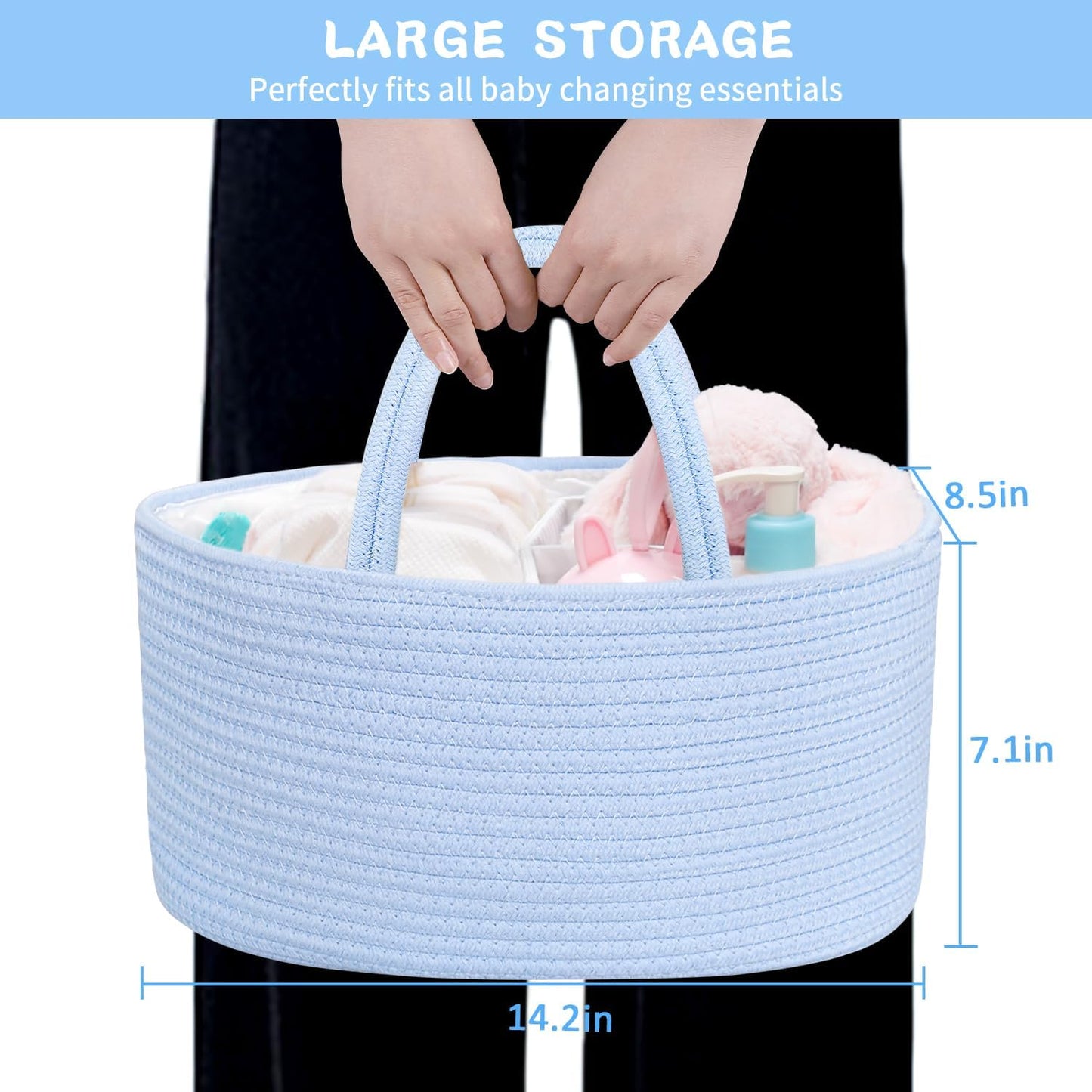 ABenkle Baby Diaper Caddy, Nursery Storage Bin and Car Organizer for Diapers and Baby Wipes, Cotton Rope Diaper Basket Caddy, Changing Table Diaper Storage Caddy