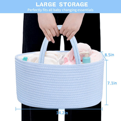 ABenkle Baby Diaper Caddy, Nursery Storage Bin and Car Organizer for Diapers and Baby Wipes, Cotton Rope Diaper Basket Caddy, Changing Table Diaper Storage Caddy