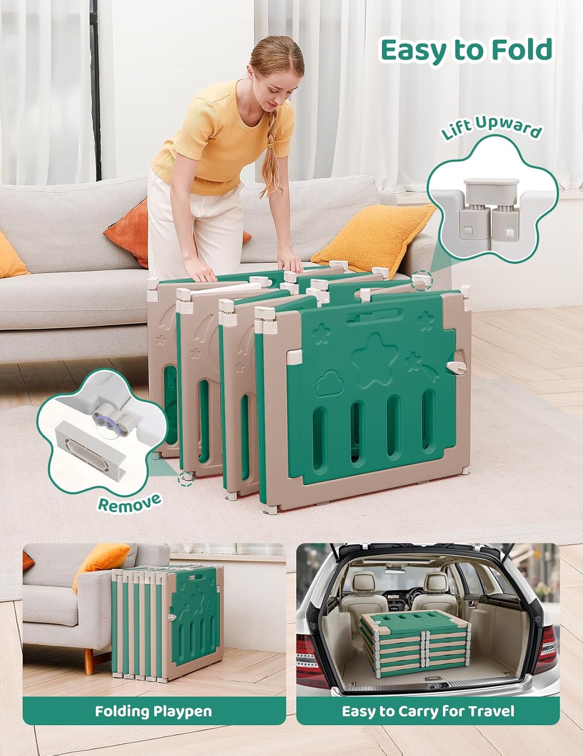 Baby Playpen, Dripex Baby Playard for Babies and Toddlers, 14-Panel Foldable Playpen Adjustable Portable Play Area, Indoor/Outdoor Kids Active Center with Game Panel & Safety Gate, Grey White