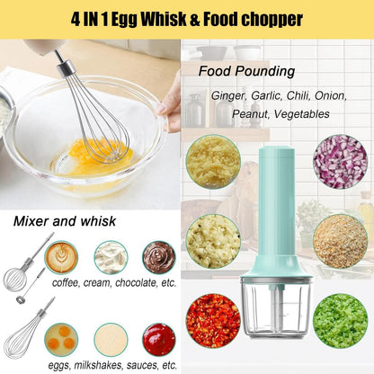 Hand Mixer with Whisk and Forther Wand,Electric Whisk, Milk Frother, Hand Held Mixers,Cordless Hand Mixer, Whisks for Cooking, Mini Mixer,Stirrers Electric,Food Chopper, Baby Food Maker,4-Speed, 10Oz