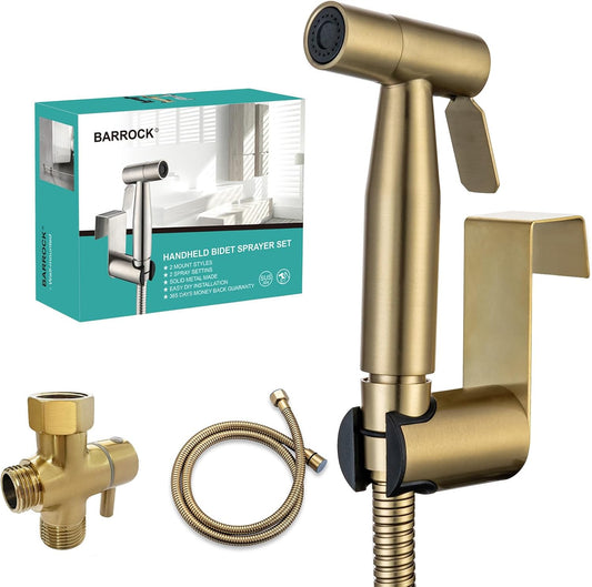 BARROCK Bidet Sprayer for Toilet, Handheld Jet Spray for Existing Toilets with Bidet Hose, Adjustable Water Pressure Muslim Shower, Stainless Steel Cloth Diaper/Feminine Wash Sprayer Brushed Nickel