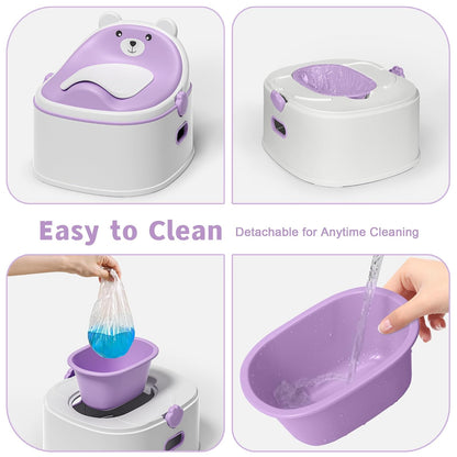 3-in-1 Potty Training Toilet, Portable Potty, Potty Training Seat and Toddler Step Stool, Easy Setup and Clean, Anti-Slip Toddler Potty Trainer for Boy Girl,Grey
