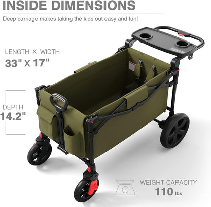 EVER ADVANCED Wagon Stroller for 2 Kids, Compact One-Step Fold Stroller Wagon with Adjustable Push/Pull Handles, Folding Wagon for Travel, Park & Beach, Includes Removable UV Canopy, Blue
