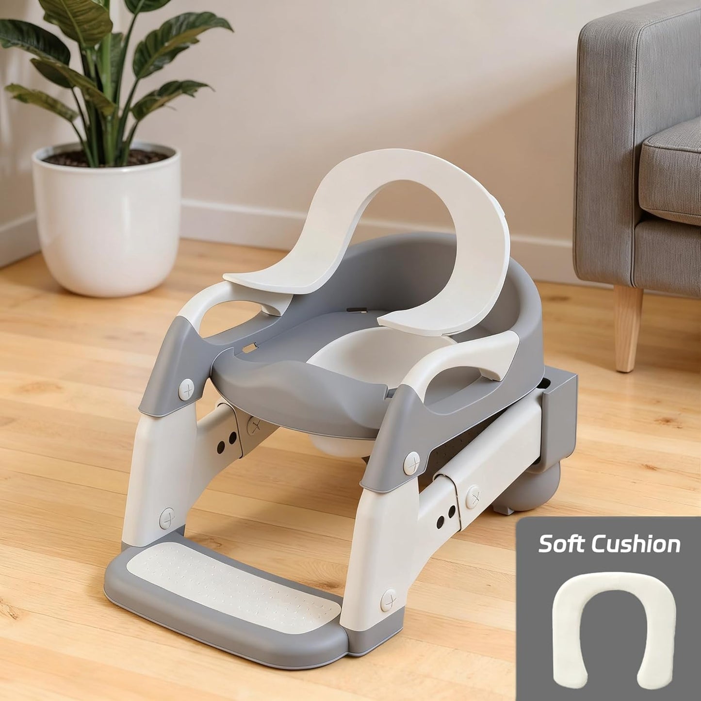 Snugzy Toddler Potty Training Seat 3-in-1 Foldable Potty Training Toilet with Step Stool Adjustable Potty Chair with Urinals (Grey)