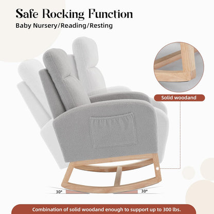 GAOMON Rocking Chair Glider for Nursery, Comfy Rocker Nursery with Side Pocket & High Backrest, Baby Rocking Chair for Breastfeeding, Upholstered Rocker & Living Room, Beige