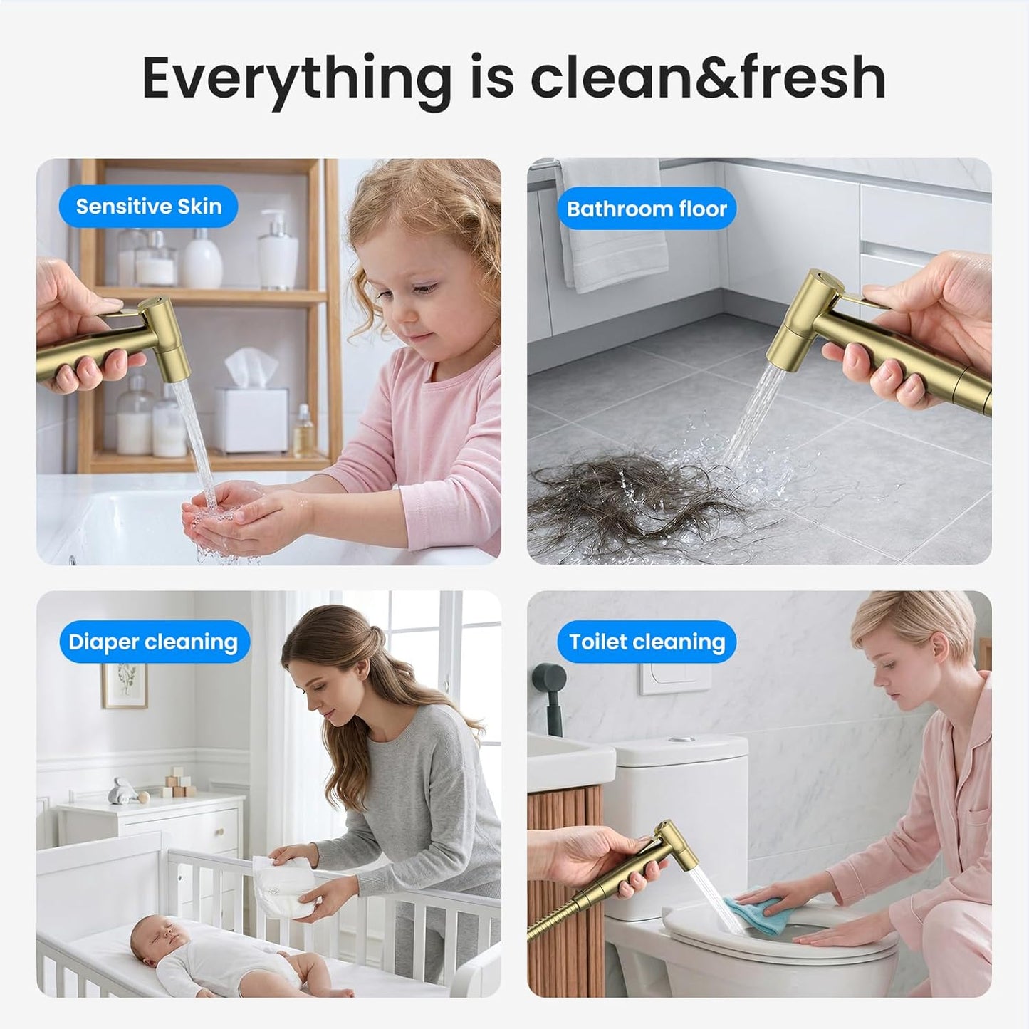 Arofa Handheld Toilet Bidet Sprayer for Toilet-Adjustable Water Pressure Control with Bidet Hose for Feminine Wash, Stainless Steel Brushed Nickel Bidet Faucet Cloth Diaper for Baby Wash