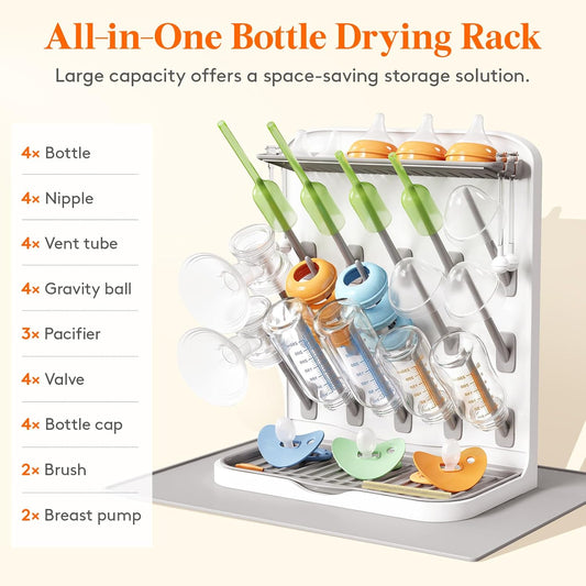 Lifewit Baby Bottle Drying Rack with 10 Hooks, Newborn Essentials Must Haves, Countertop Holder Organizer for Baby Stuff, Rack Dryer for Pacifiers, Weighted Straws, Pump Parts