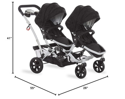 Dream On Me Track Tandem Double Umbrella Stroller in Slate, Lightweight Double Stroller for Infant and Toddler, Multi-Position Reversible & Reclining Seats, Large Storage Basket and Canopy