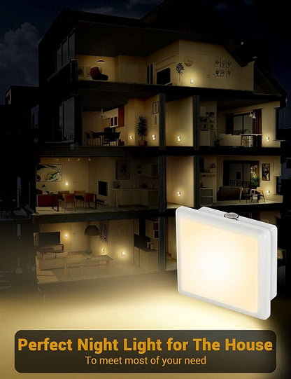 JandCase Night Lights Plug into Wall 2 Pack, Plug in Night Light with Dusk-to-Dawn Light Sensor, 3000K Soft White 0.3W, LED Nightlight for Bathroom, Adult, Hallway