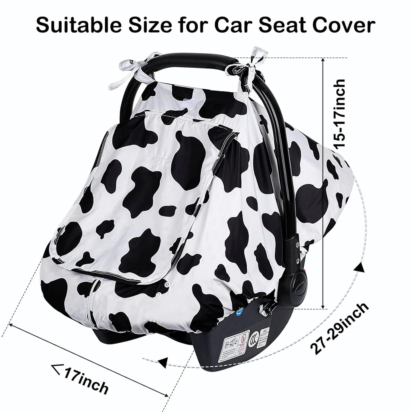 FIOBEE Baby Car Seat Cover, Car Seat Covers for Babies Infant Car Seat Canopy with Breathable Mesh Window Waterproof Carseat Cover for Babies Boy Girl 4 Seasons, White/Cow