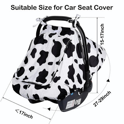 FIOBEE Baby Car Seat Cover, Car Seat Covers for Babies Infant Car Seat Canopy with Breathable Mesh Window Waterproof Carseat Cover for Babies Boy Girl 4 Seasons, White/Cow