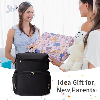 CEI-CEI Neoprene Diaper Bag Backpack with Changing Pad, Large Newborn Baby Maternity Bags Travel Tote with Insulated Pockets (Black)