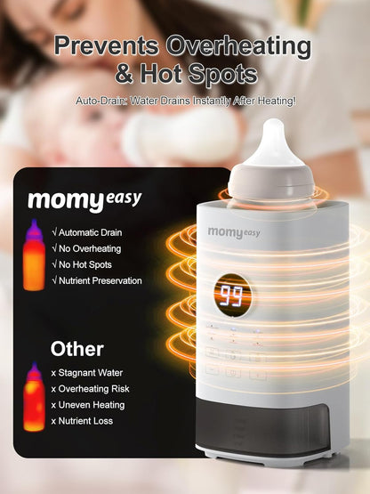 MOMYEASY Fast 2-Minute Baby Bottle Warmer - Steam Heating for Breastmilk & Formula, Fits All Bottles, Precise Temp Control with Timer, Auto Shut-Off