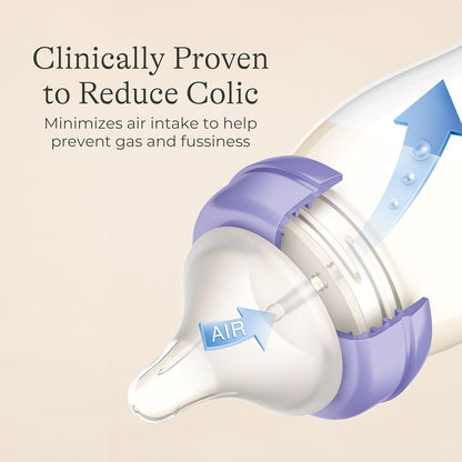 Lansinoh Anti-Colic Baby Bottles, BPA-Free Plastic, 5 Ounces, 4 Count, Extra Slow Flow Nipples (Size XS), Breastfeeding Bottle with NaturalWave Design