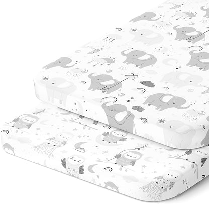 Bedside Sleeper Bassinet Sheets for 33x20 Inch Mattress Pad – Compatible with Maxi COSI Iora, Kidsclub, Angelbliss, Baby Joy, Koola Baby Bedside Bassinet – 100% Jersey Cotton – 2 Pack