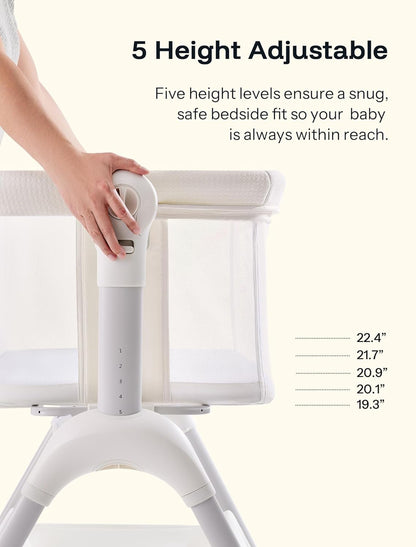 HARPPA Cuddly Sway Baby Bassinet Bedside Sleeper, 3 in 1 Rocking Bassinet with Mattress and Soft Cover, Full Mesh Sides, 5 Height Adjustable with Wheels for Newborns, Beige