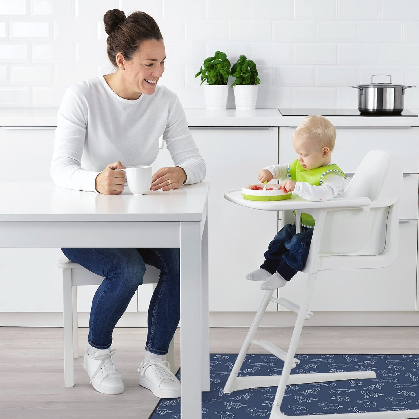 Blissful Diary Baby Splat Mat for Under High Chair, 50.4 x 50.4 Inch Wipeable Splash Mat, Waterproof and Washable, Anti-Slip Floor Protector, Retro Rainbow
