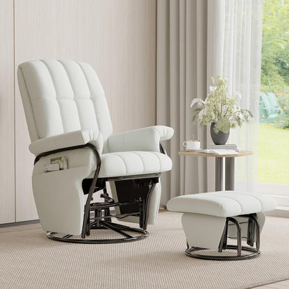 JIASTING 360° Swivel Recliner Chair with Ottoman & Double Side Pockets, Nursing Glider Rocking Recliner Chair, Gliding Chairs for Nursery, Living Room, Bedroom, Office (Gray)