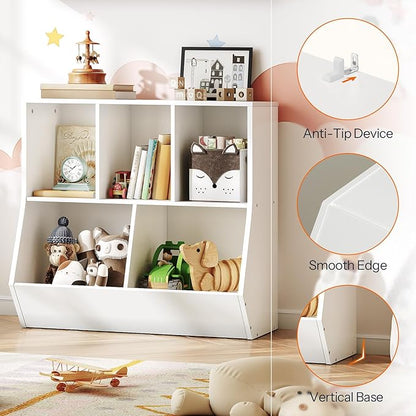 HOOBRO Kids Bookshelf, Bookcase Footboard, 31.5" L Toy Storage Cubby, Children's Toy Shelf, Toy Storage Cabinet, Fit for Children's Room, Playroom, Hallway, Kindergarten, White WT328CW01