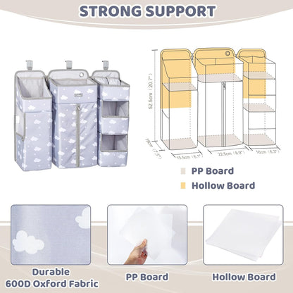 Orzbow 3-in-1 Hanging Diaper Caddy Organizer for Changing Table, Nursery Organization and Diaper Stacker for Crib Wall, Removable Diaper Organizer for Baby Girl Essentials, Pink