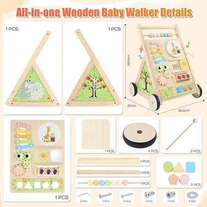 Wooden Baby Walker with Wheels Push Walker for Babies 6-12 Months Toddlers Montessori Walking Toys for 1 Year Old Learning to Walk Activity Center for 12-18 Months Boys Girls Gifts Color Sorting Toys