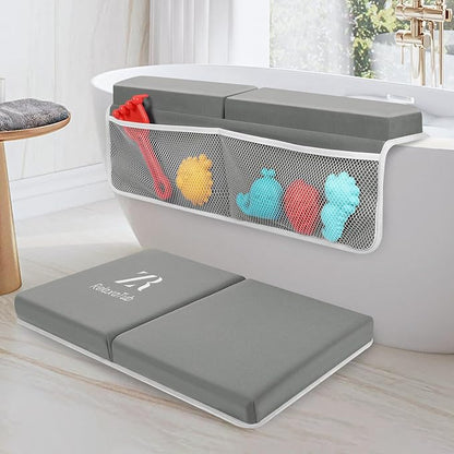 Bath Kneeler and Elbow Rest Pad Set - 2-Inch Thick Comfortable Baby Bath Kneeler Pads, Quick-Dry Non-Slip Bathtub Mat with Toy Organizer for Knee & Arm Support for Baby Bath Time