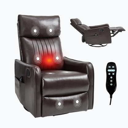 Swivel Rocker Recliner Chair for Adults, Nursery Rocking Chair with Heat and Massage, Glider Reclining Chair for Small Space Living Room Bedroom, Faux Leather Black