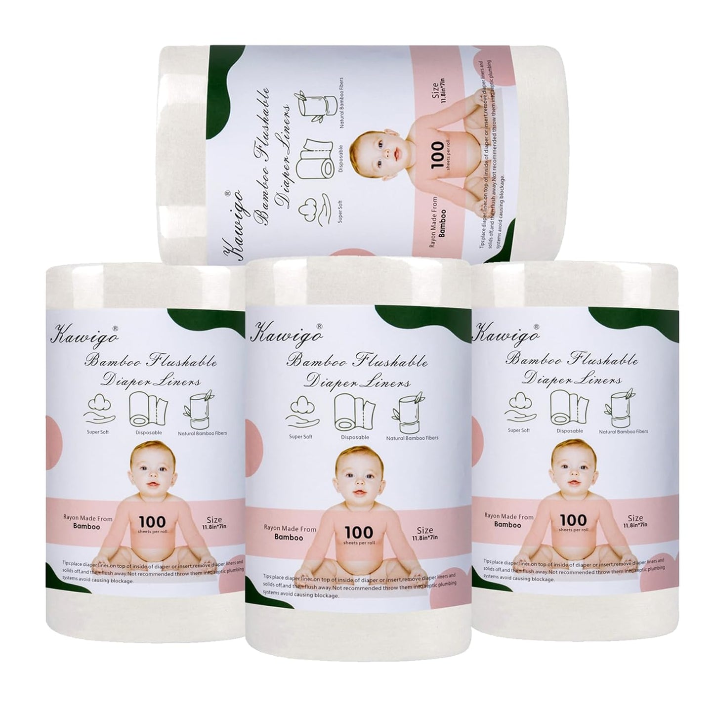 Diaper Liners Kawigo Cloth Diaper Liner for Baby Cloth Diaper Natural Soft Rayon Made from Bamboo 400 Sheets 11.8 x 7.1in Unscented Fragrance Free Chlorine Free