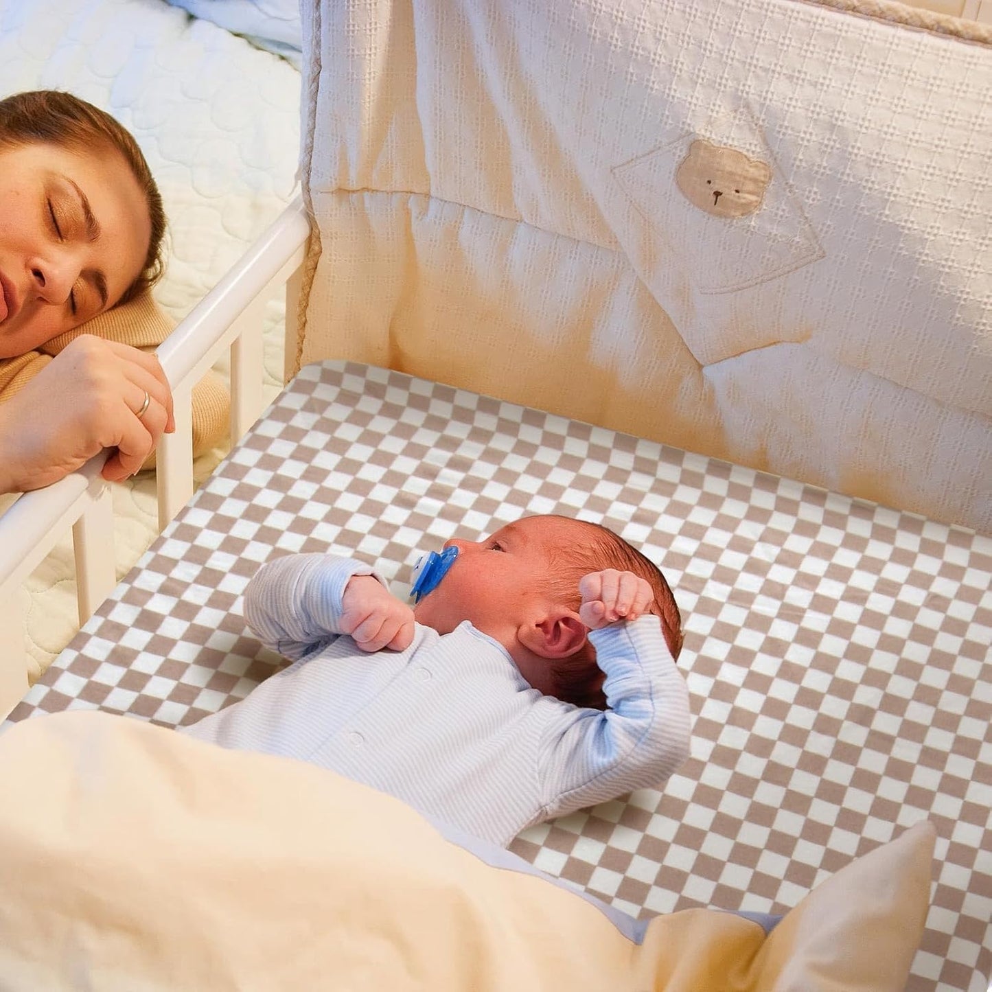 LifeTree Crib Sheets for Baby Unisex - Muslin Fitted Crib Sheets Toddler Bed Sheet, 70% Viscose from Bamboo and 30% Cotton, Fits Mini Crib & Pack and Play Playard, Bear, 26in x 38in