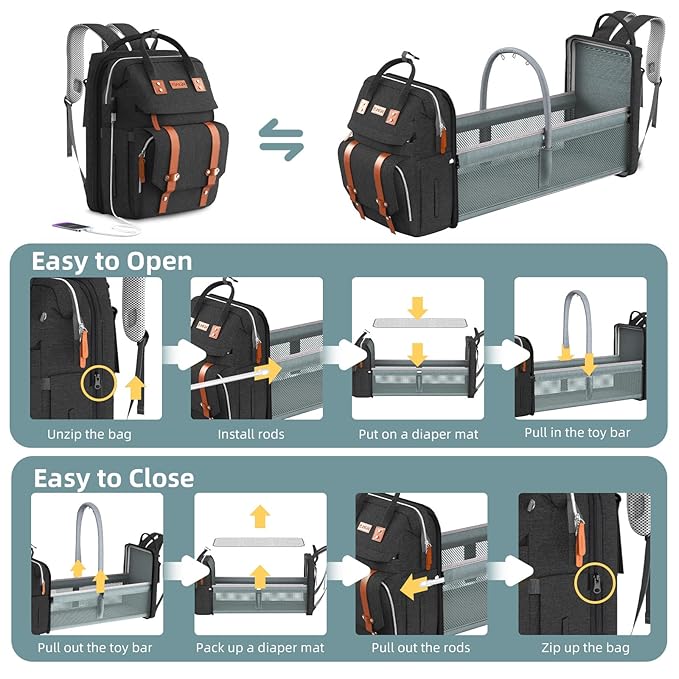 ISMGN Diaper Bag Backpack with Changing Station, Large Diaper Bag, Baby Bag, Black Diaper Bag, Black