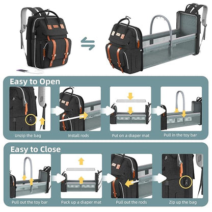 ISMGN Diaper Bag Backpack with Changing Station, Large Diaper Bag, Baby Bag, Black Diaper Bag, Black