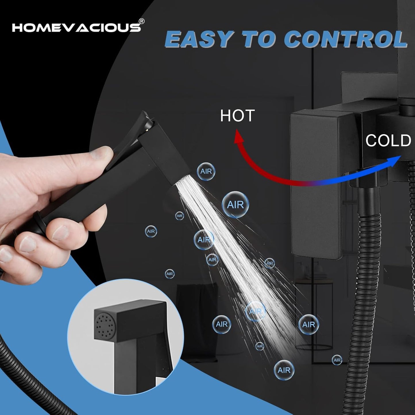 Homevacious Handheld Bidet Sprayer Faucet for Toilet with Hot and Cold Rough-in Valve Adjustable Water Pressure Round Brass Bidet Attachment Set for Feminine Pets and Baby Diaper Washing Matte Black