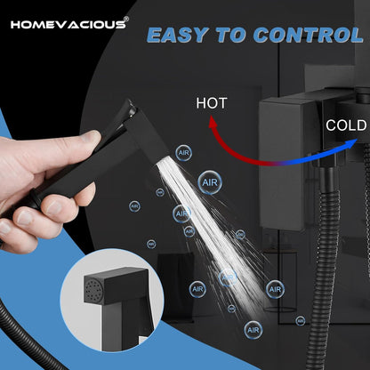 Homevacious Handheld Bidet Sprayer Faucet for Toilet with Hot and Cold Rough-in Valve Adjustable Water Pressure Round Brass Bidet Attachment Set for Feminine Pets and Baby Diaper Washing Matte Black
