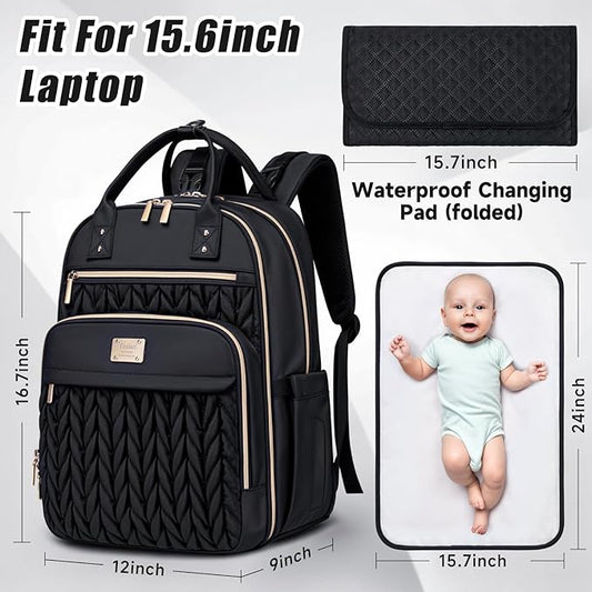 Tealari Diaper Bag Backpack,Stylish Baby Diaper Bag,Waterproof Travel Diaper Backpacks Baby Bags with Changing Pad,Stroller Straps,Insulated Pockets (Black)