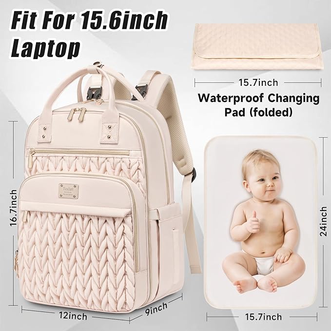 Tealari Diaper Bag Backpack,Stylish Baby Diaper Bag,Waterproof Travel Diaper Backpacks Baby Bags with Changing Pad,Stroller Straps,Insulated Pockets (Beige)