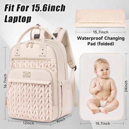 Tealari Diaper Bag Backpack,Stylish Baby Diaper Bag,Waterproof Travel Diaper Backpacks Baby Bags with Changing Pad,Stroller Straps,Insulated Pockets (Beige)