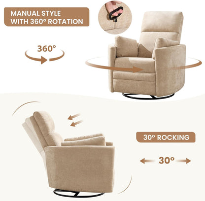 Power Recliner,Nursery Swivel Glider Rocking Chair with USB Port,Upholstered Adult Electric Recliner Rocking Chair with 2 Pillows for Living Room Bedroom (Beige Corduroy, Power-Driven)