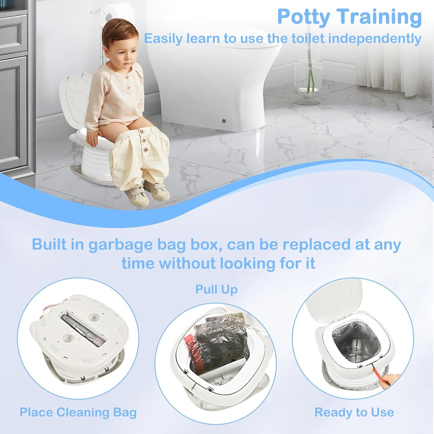 Portable Potty Chair for Toddlers with Splash-Proof Design, Foldable Travel Potty with Bag & 30 Refills - Kids Toilet for Car, Camping, Indoor - Easy Clean Baby Potty Training Seat(Red-blue)