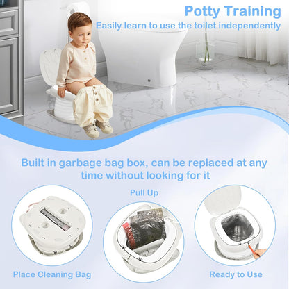 Portable Potty Chair for Toddlers with Splash-Proof Design, Foldable Travel Potty with Bag & 30 Refills - Kids Toilet for Car, Camping, Indoor - Easy Clean Baby Potty Training Seat(Red-blue)