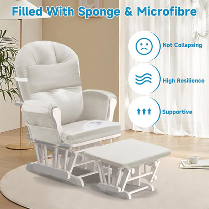 MABOZOO 6 PCS Glider Rocker Replacement Cushions with Storage Side Pocket,Foam & Microfiber Filling, Non-Slip & Washable,Thickened & Supportive Velvet Rocking Chair Cushion Set(Gray)