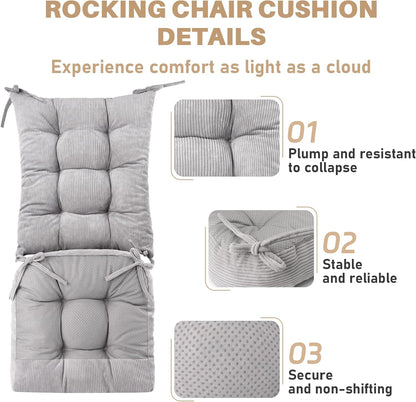 Rocking Chair Cushion with Ties Non-Slip Outdoor Rocking Chair Cushion Set Waterproof Fade-Resistant Porch Garden Patio Glider Rocker Cushions